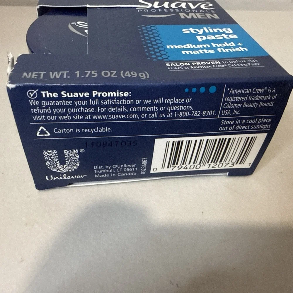 Suave Professionals Men's Hair Styling Paste Medium Hold Matte Finish 1.75 oz